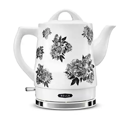 BELLA 1.5 Liter Electric Ceramic Tea Kettle with Boil Dry Protection & Detachable Swivel Base, Black Floral