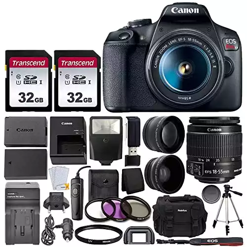 Canon EOS Rebel T7 Digital SLR Camera with EF-S 18-55mm f/3.5-5.6 is STM Lens + 64GB Memory Card + Wide Angle and Telephoto Lens
