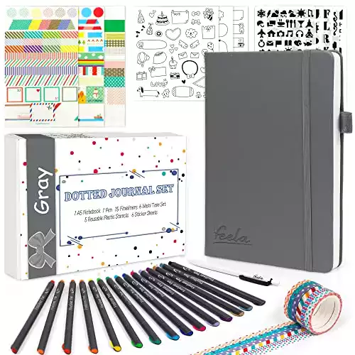 Dotted Journal Kit, Feela Dot Grid Journal Hardcover Planner