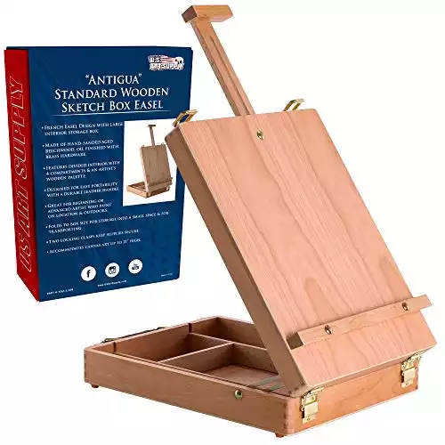 U.S. Art Supply Antigua Adjustable Wood Table Sketchbox Easel