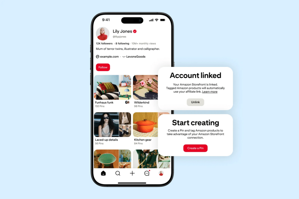 Pinterest Now Lets Creators Link Amazon Storefronts Directly to Their Profiles