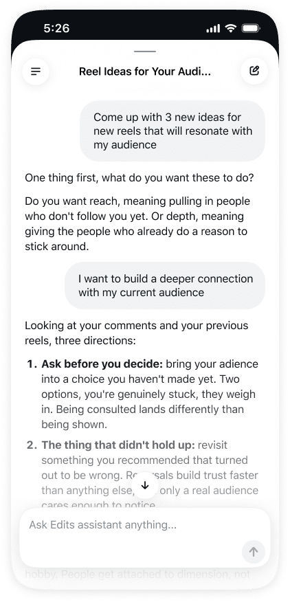 Meta’s Edits Rolls Out AI Assistant to All U.S. Edits Users